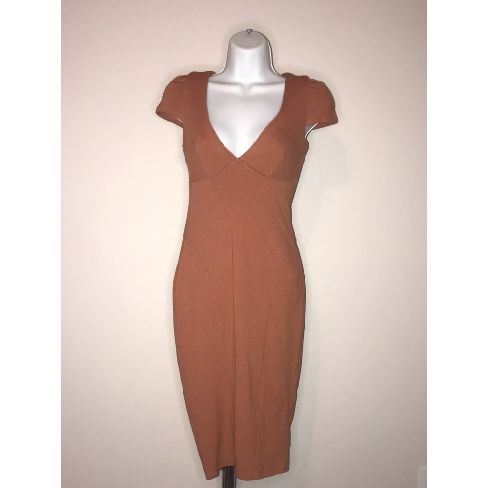 ASOS PETITE SIZE 2 BROWN TAN BODYCON DRESS